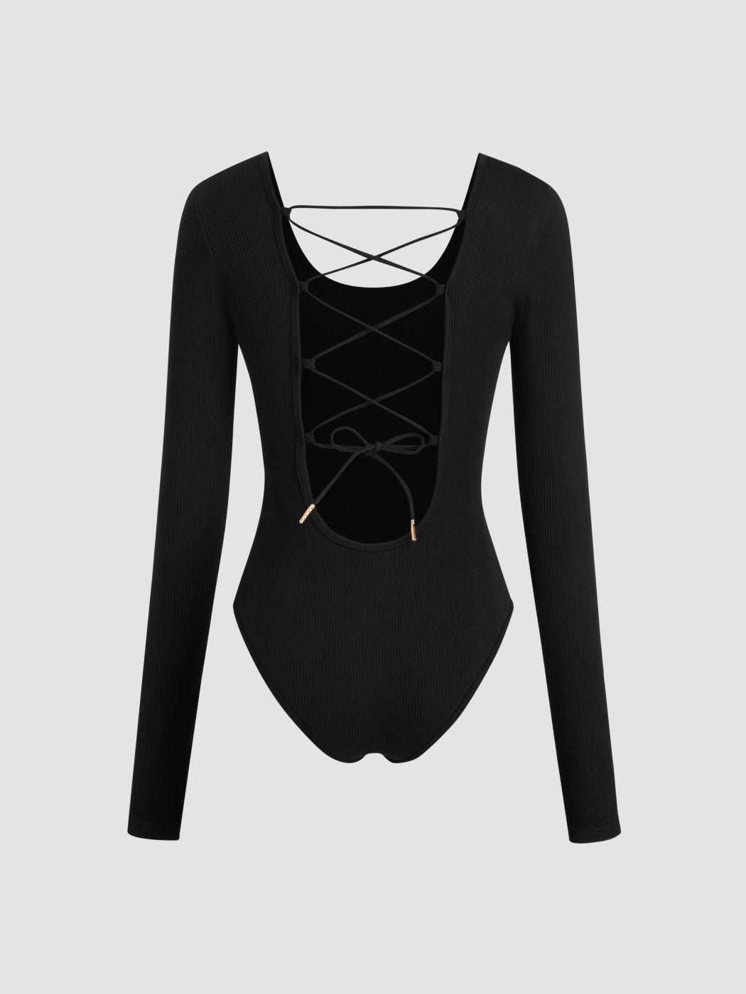 Seamless Round Neckline Solid Lace Up Bodysuit