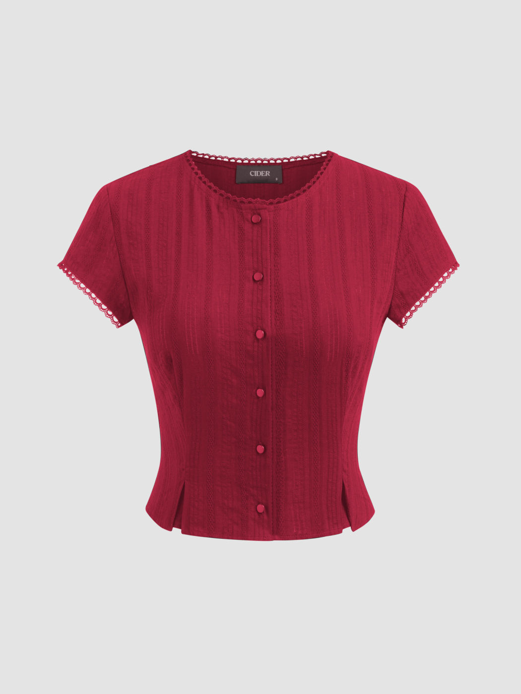 100% cotone Top a maniche corte con scollatura rotonda e bottoni solidi in pizzo
