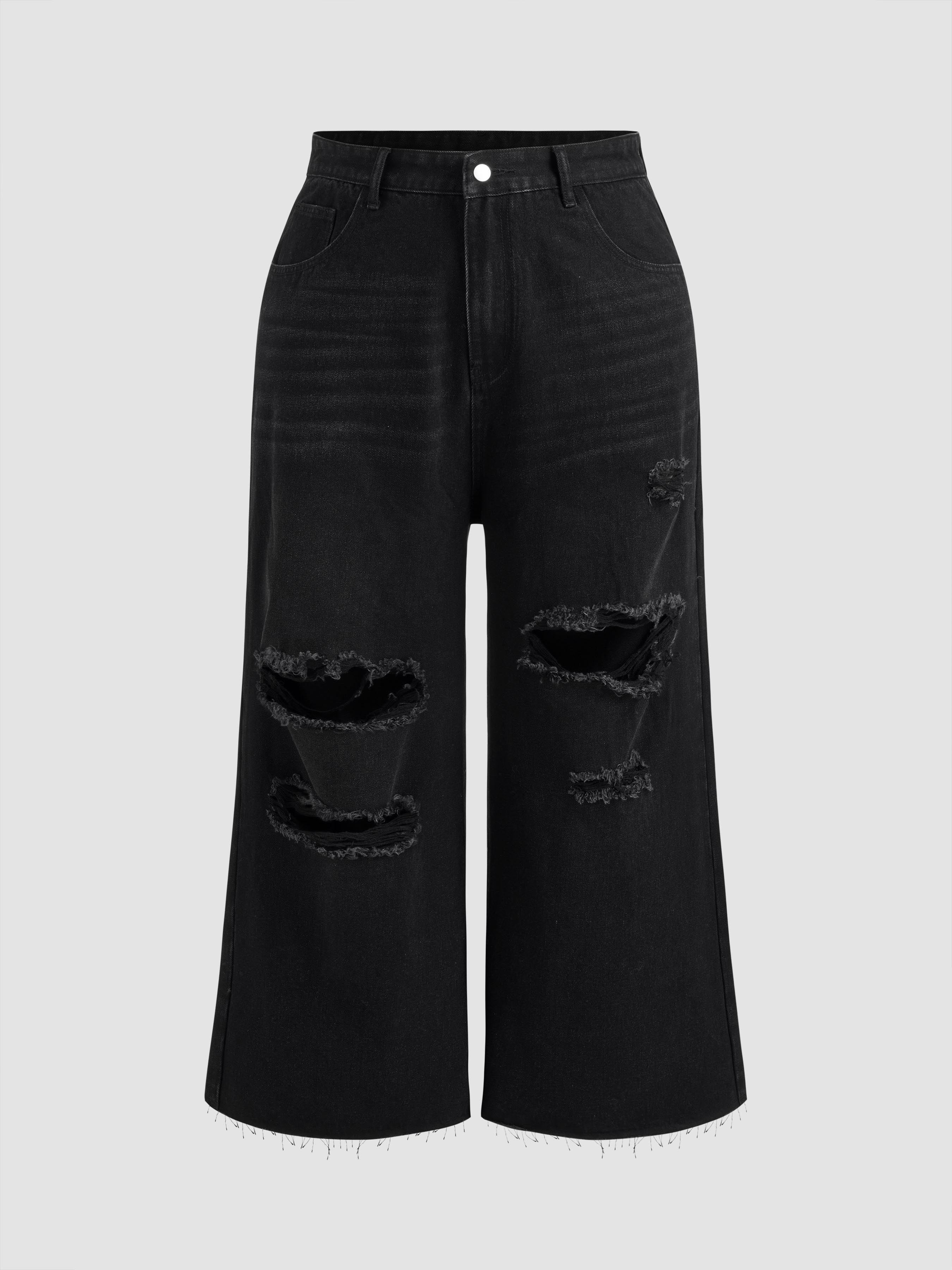 新品 Andequal back slit curve denim pants Back Slit Washed Wide Leg Jeans CN306 - Korean Women's