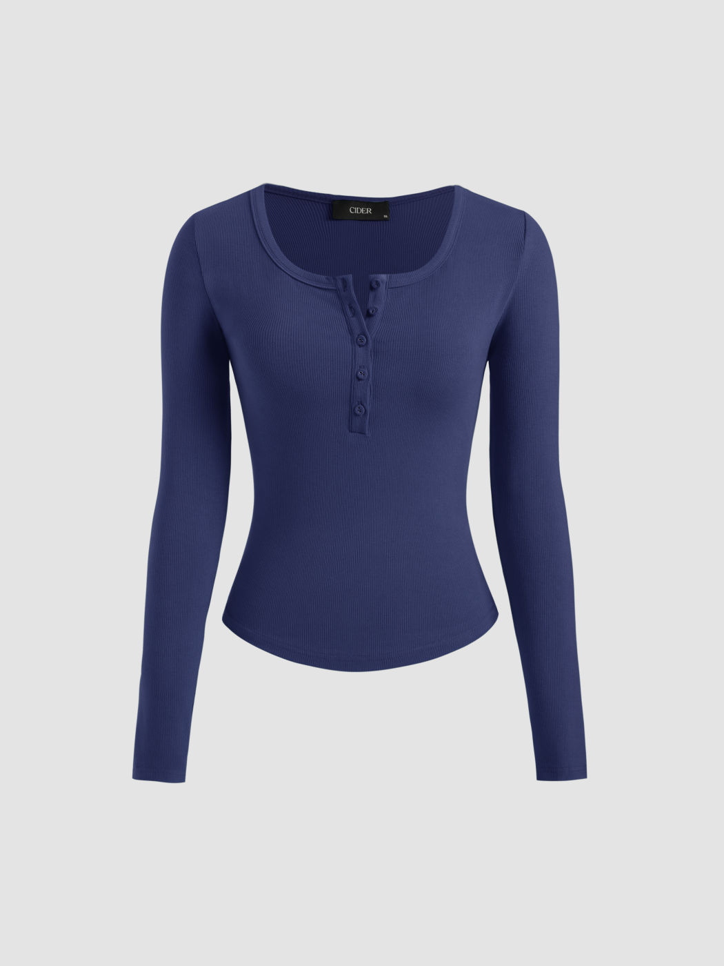 Einfarbiges geripptes V-Hals-Langarm-T-Shirt