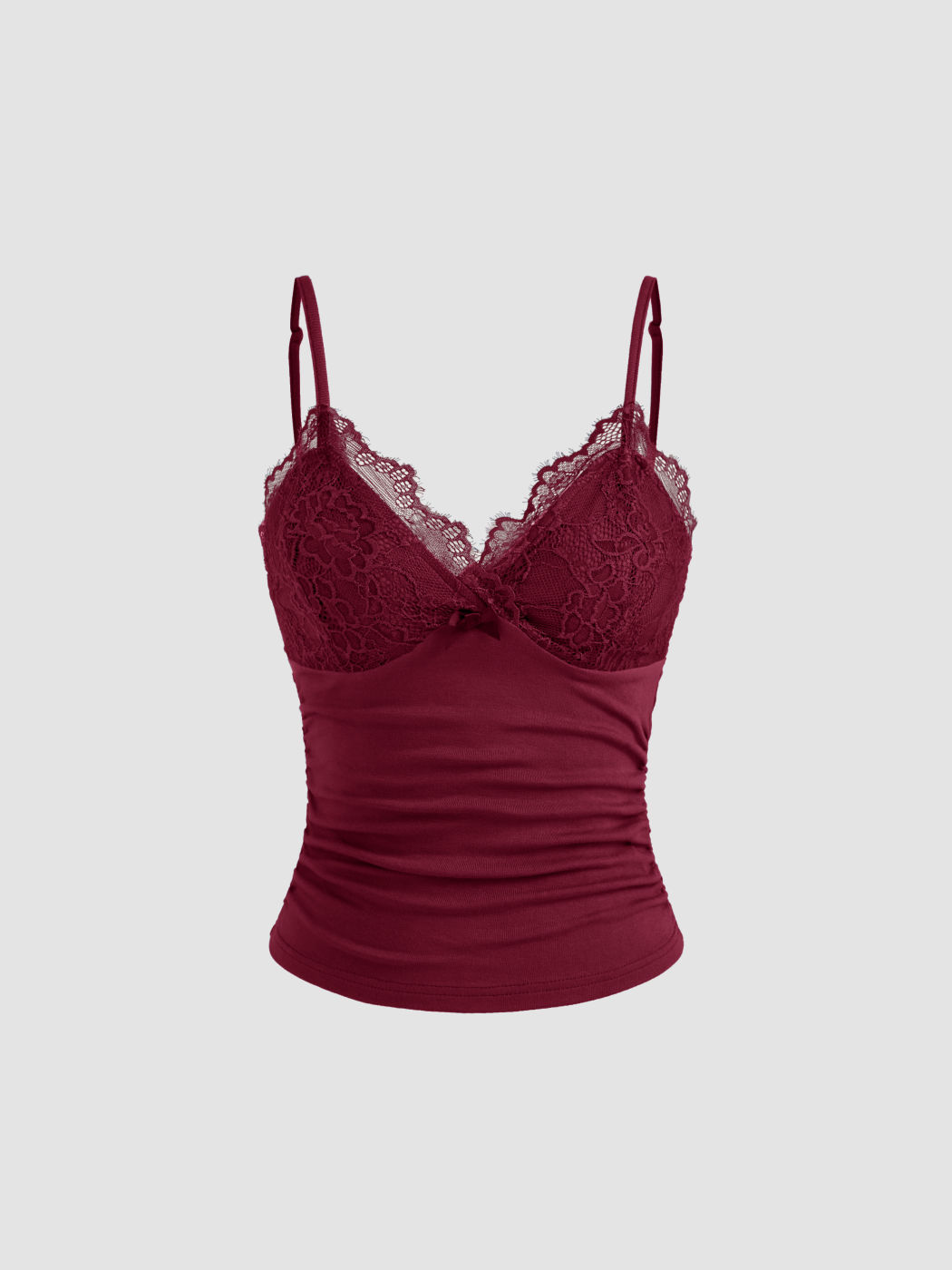 V-Ausschnitt Solid Spitzen-Rusche-Cami-Oberteil