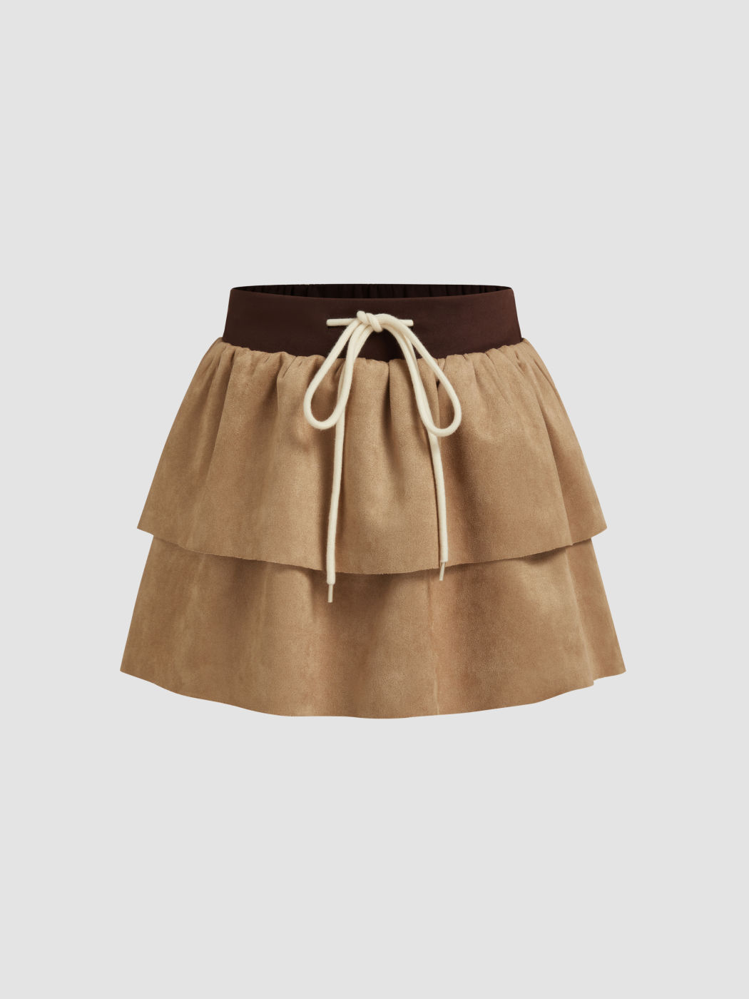 Suede Low Rise Solid Contrasting Binding Layered Mini Skirt