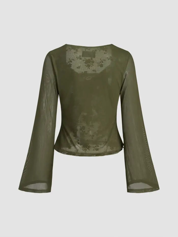 V-neck Floral Twist Long Sleeve Top