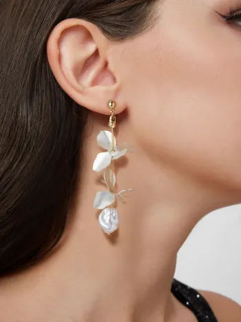 FAUX PEARL PETAL DROP EARRINGS