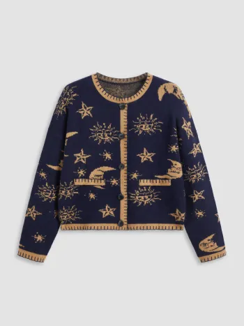 Stern Sonne Mond Kontrast Strickjacke Kurve & Plus