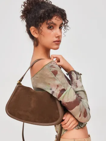 Wildleder Klapp-Crossbody-Tasche