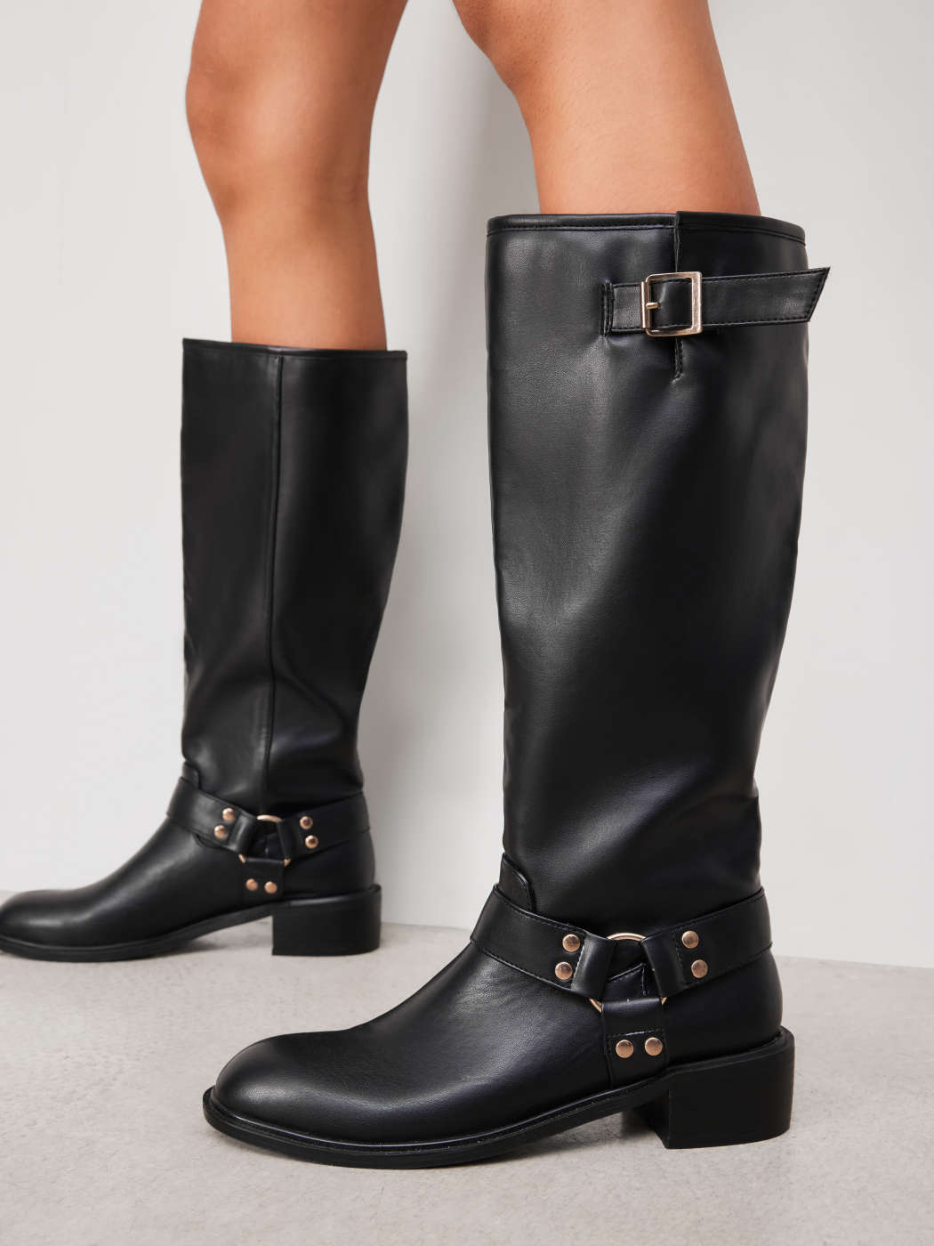 Biker Boots Femme Chaussure Bottines A Sangles Bottes Cuir Noir