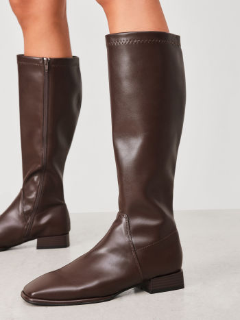 ELASTIC LOW HEEL KNEE HIGH BOOTS