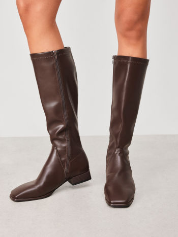 ELASTIC LOW HEEL KNEE HIGH BOOTS