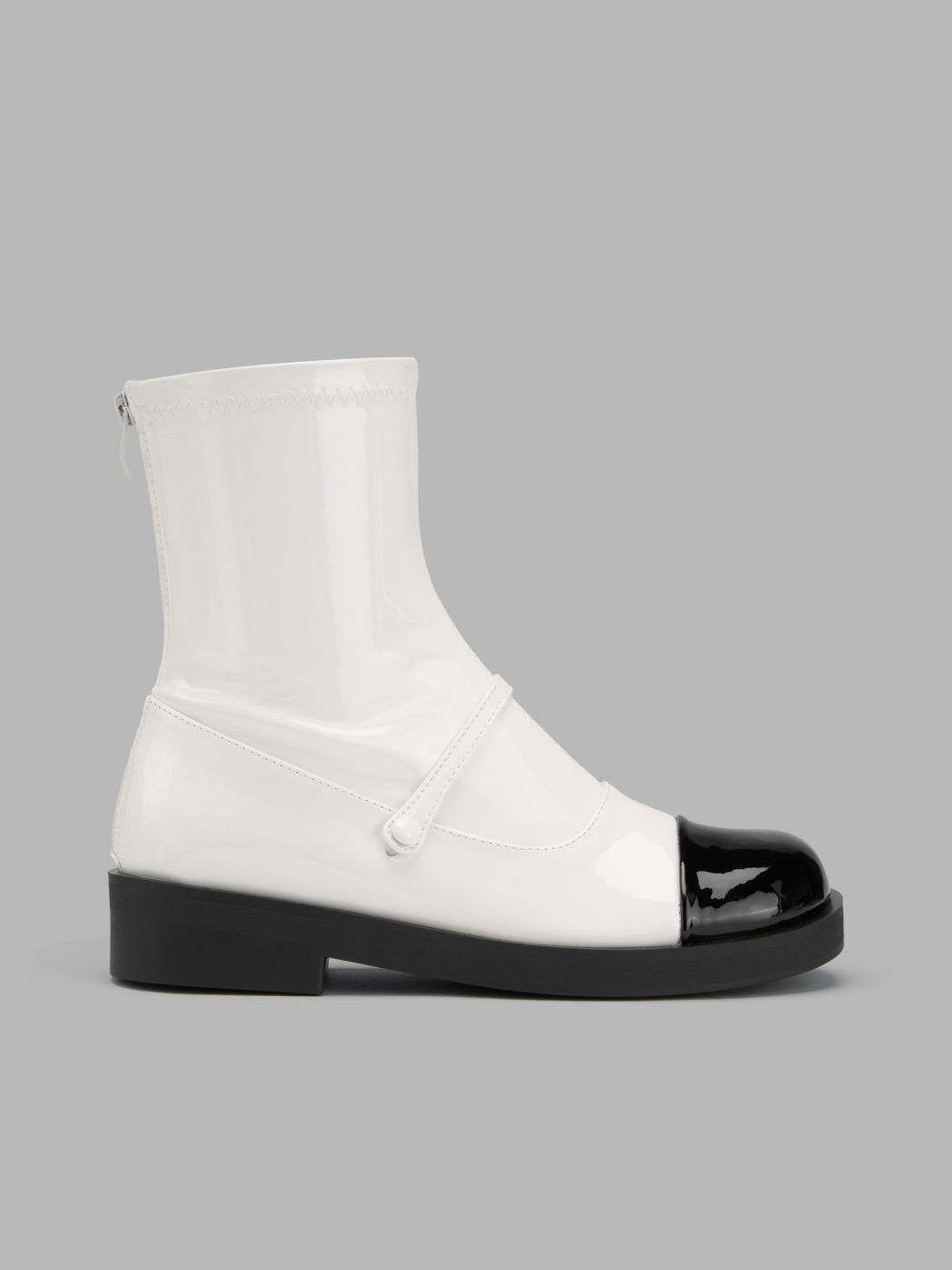 FRONT STRAP TWO-TONE ANKLE BOOTS