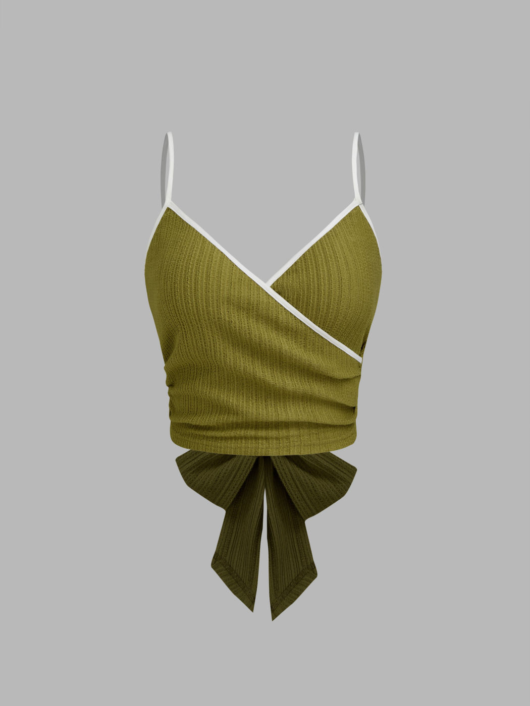 V-neck Solid Contrasting Binding Texture Crop Top With Mid Rise Solid Maxi Skirt