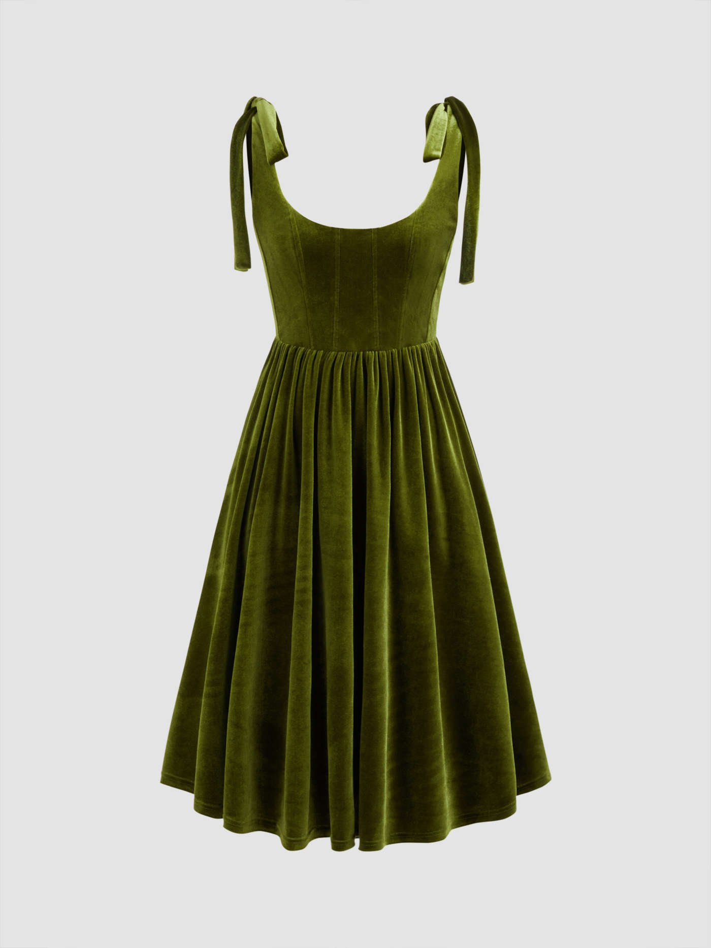 Velvet Scoop Neckline Solid Knotted Midi Dress