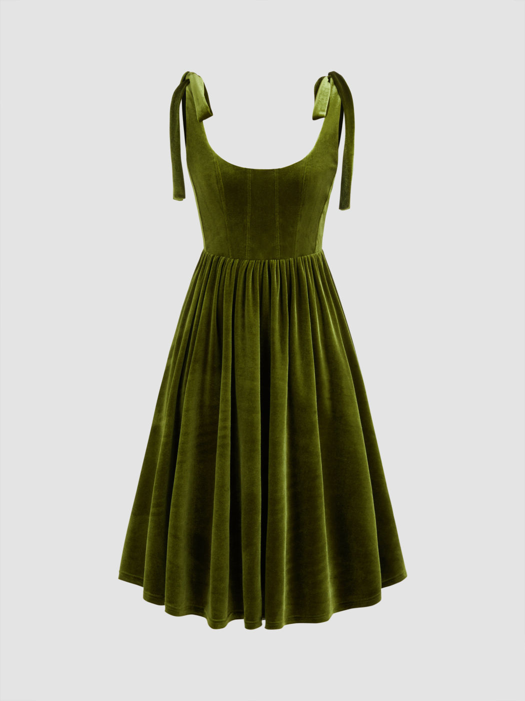 Velvet Scoop Neckline Solid Knotted Midi Dress