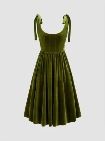 Midi dress in velluto con scollo a goccia e nodo solido