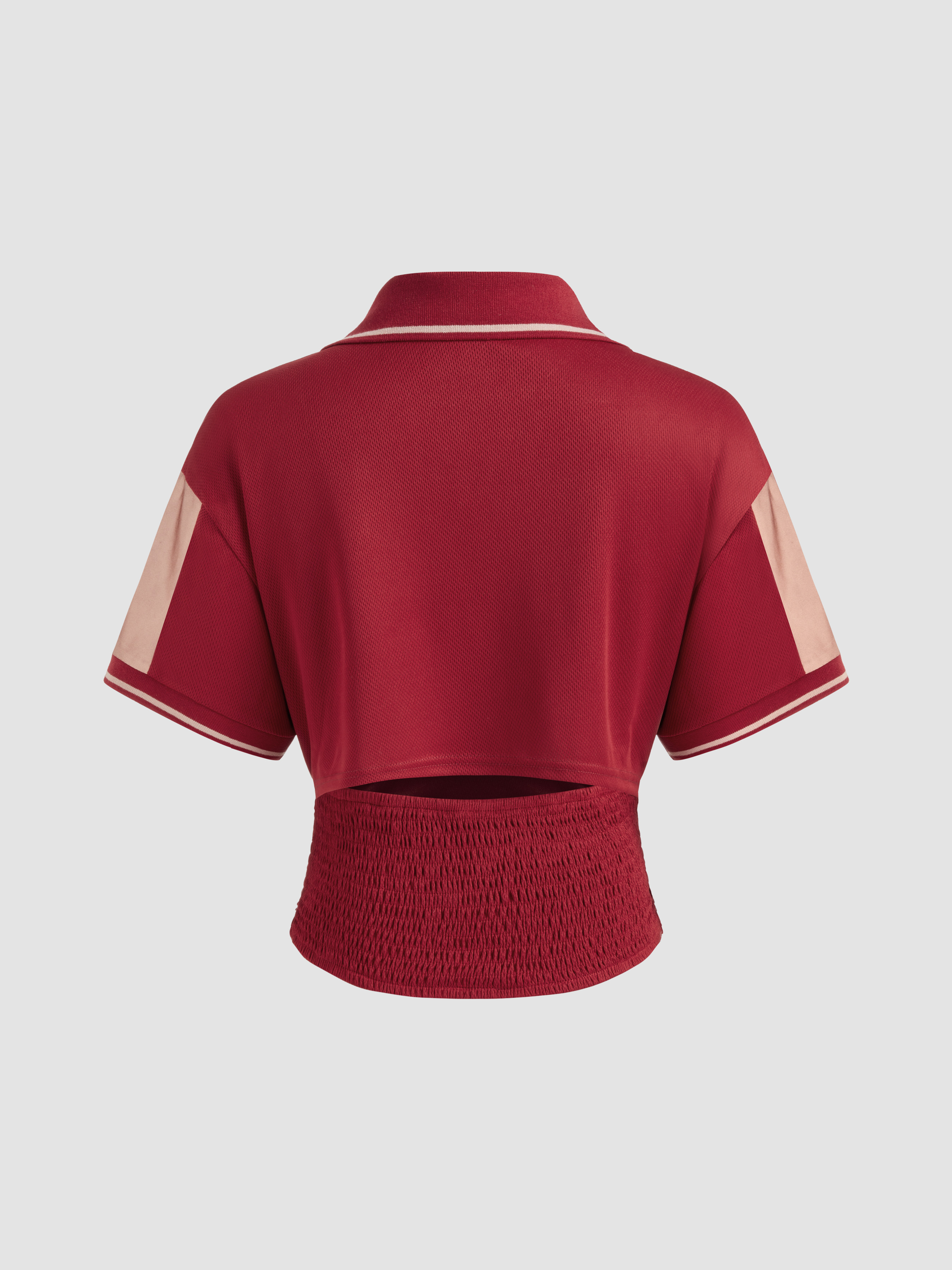 Blu Pepper Ribbed Knit Johnny Collar Polo Shirt for Women in