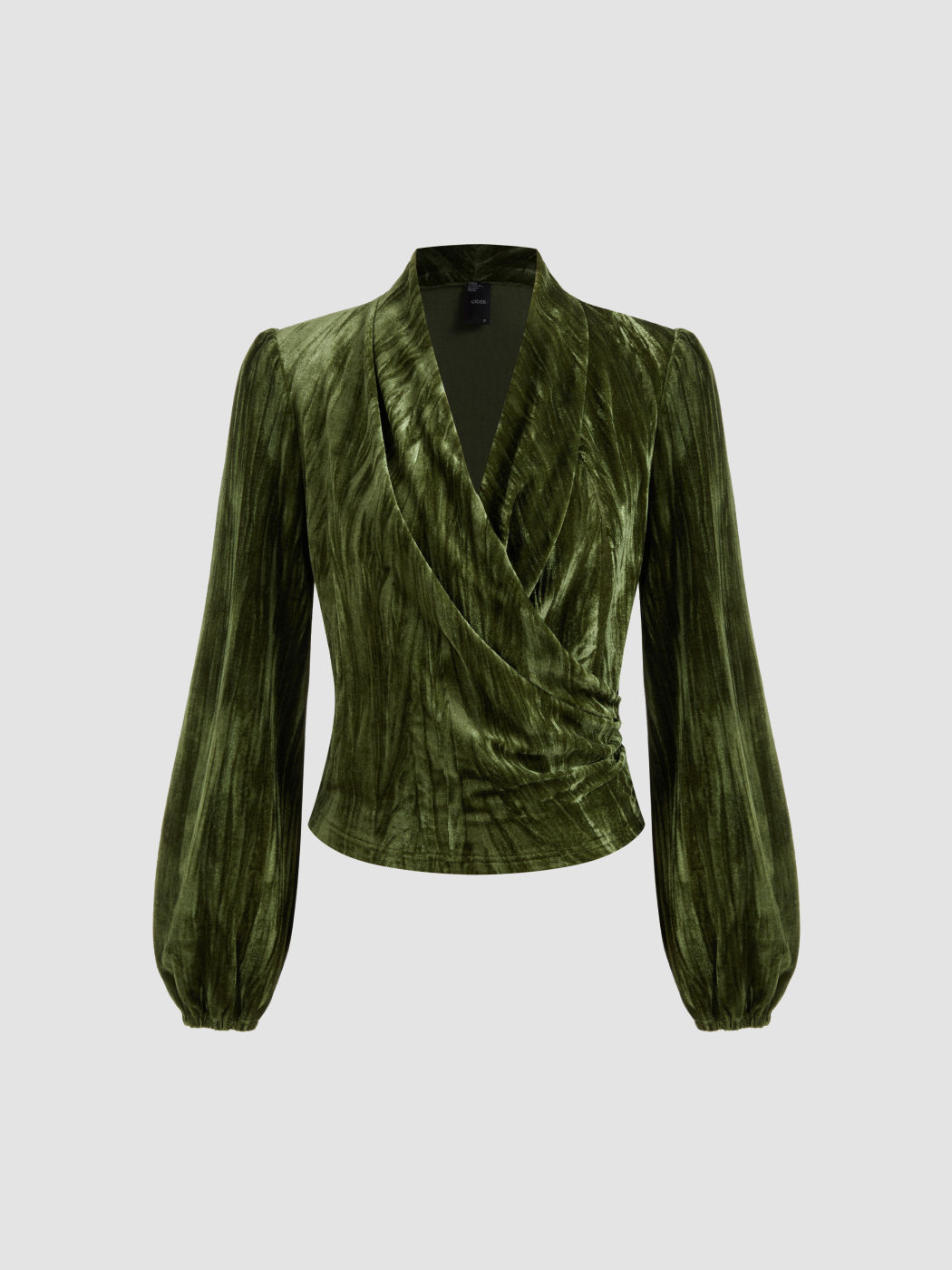 Velvet V-neck Solid Wrap Long Sleeve Top