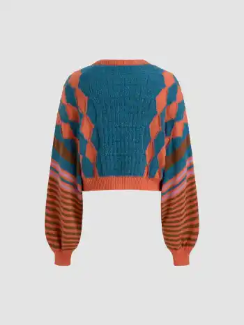 Gestreifter Geometrischer Strickjacke