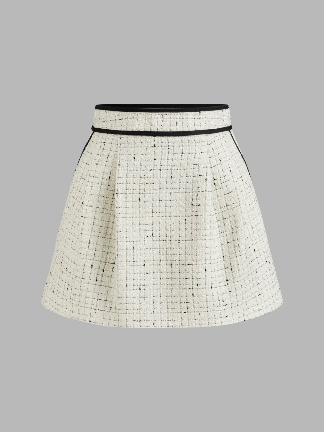 Tweed Mid Rise Contrasting Binding Pocket Mini Skirt