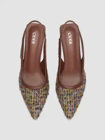 Tweed Slingback-Absätze mit Spitze