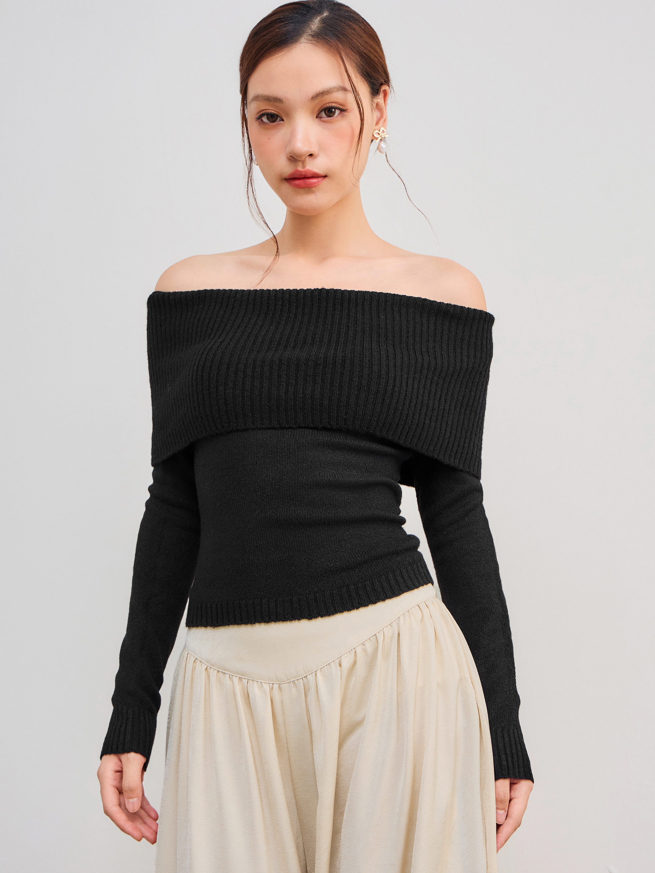 Christmas City Chic Christmas Knit Fabric Off-shoulder