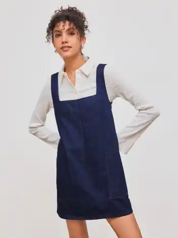 Denim Solid Button Pocket Mini Dress