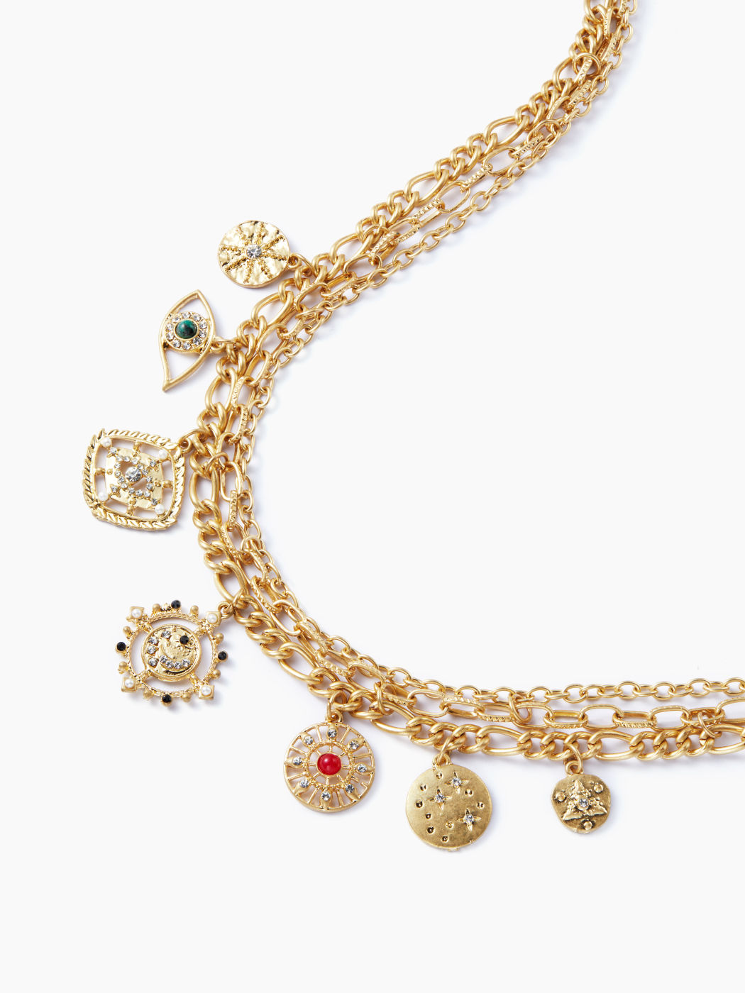 EYE & COIN CHARM LAYERED PENDANT NECKLACE