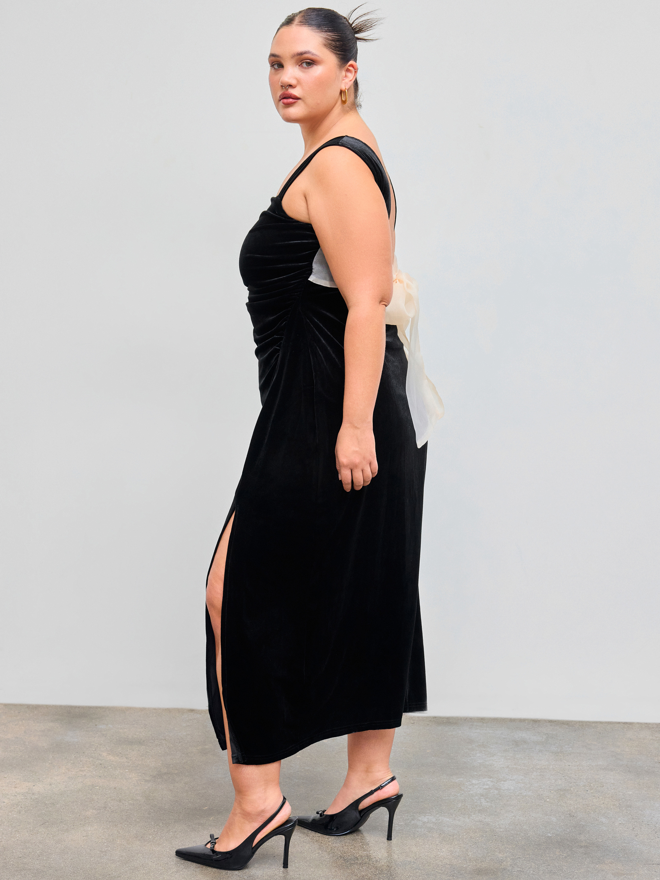 Velvet Dress Velvet Velvet Square Neck Solid Bowknot Maxi