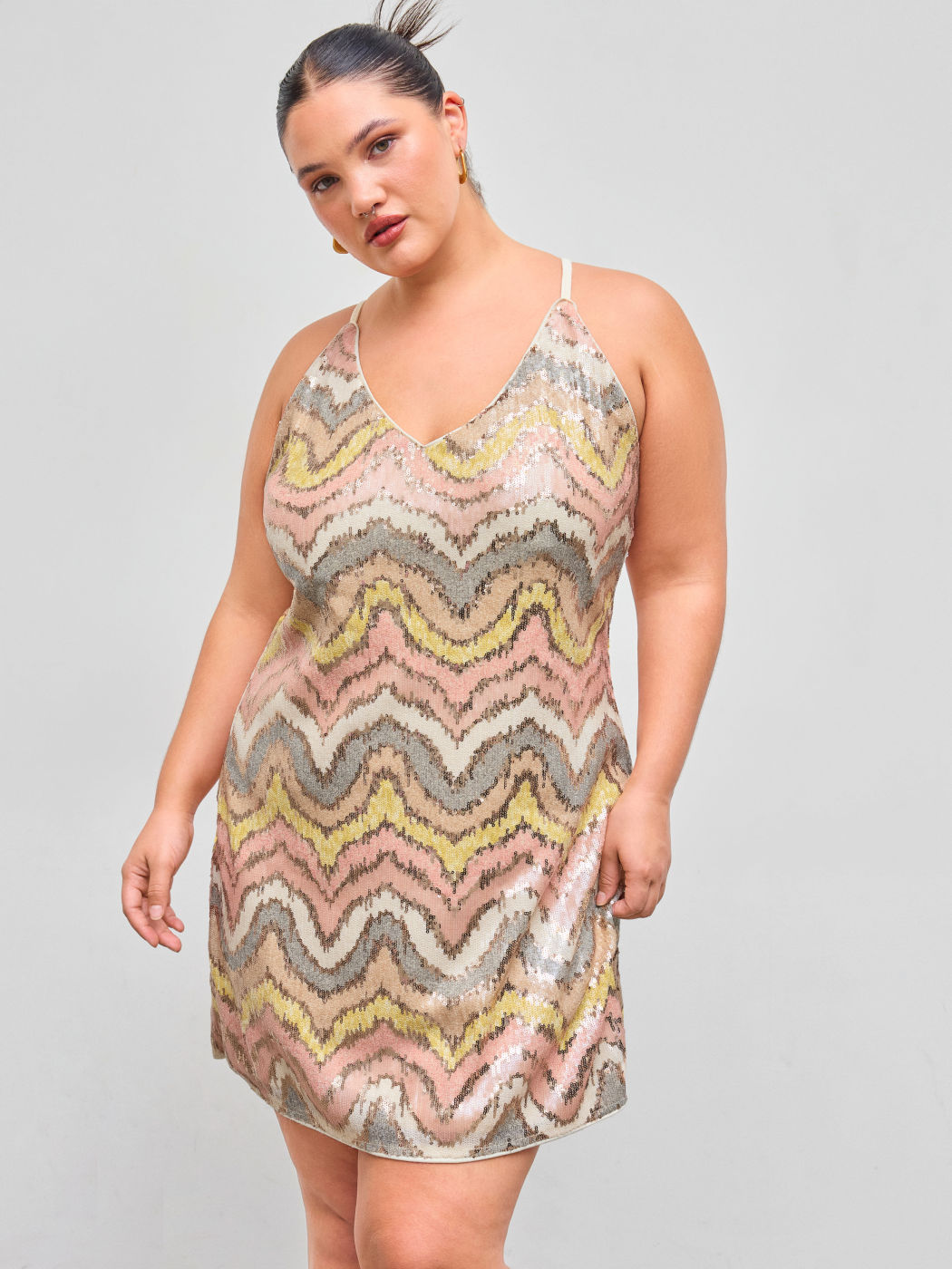 Pailletten V-Ausschnitt Wellen Mini Kleid Kurve & Plus