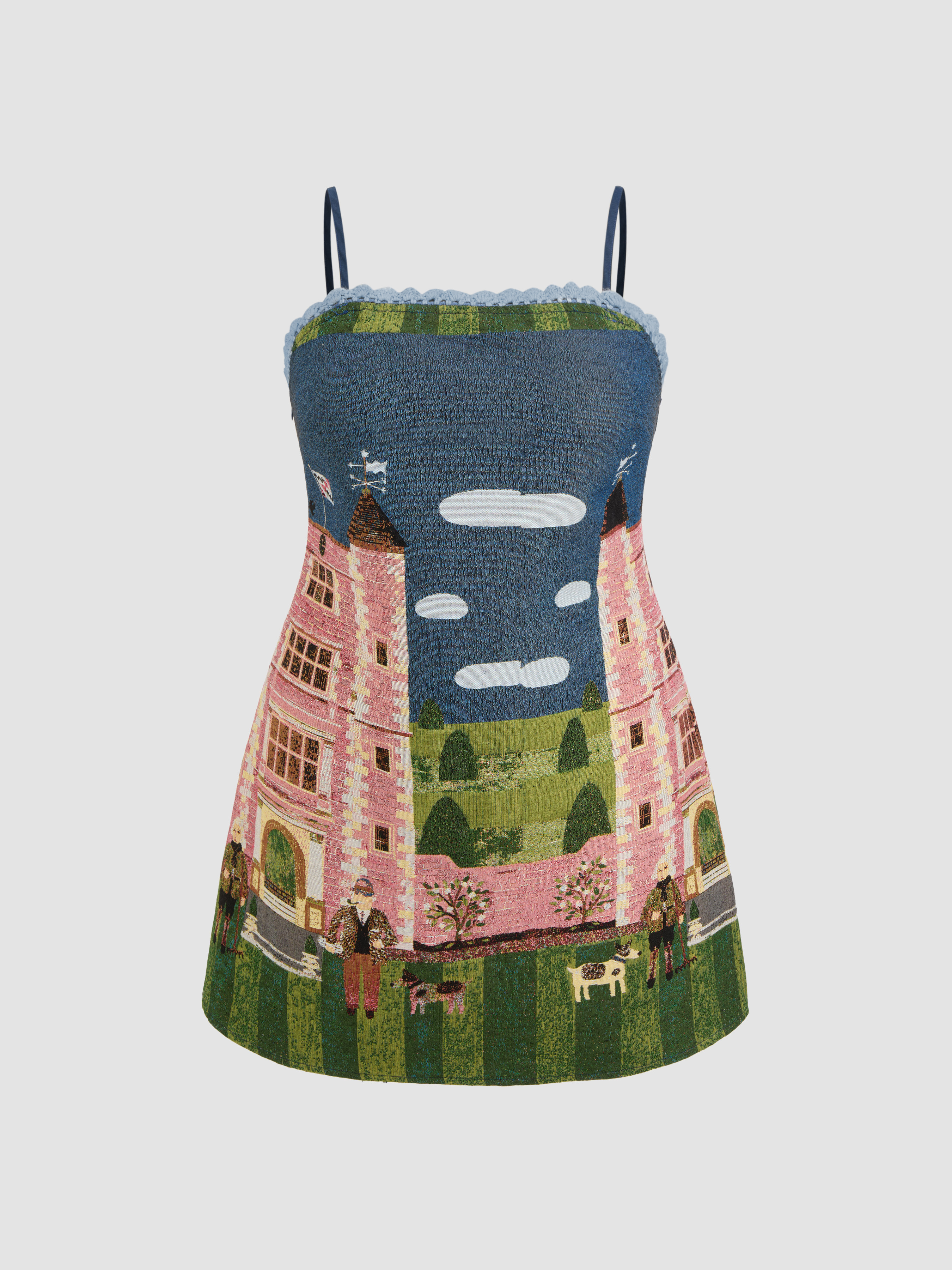 Woven Square Neckline Oil Painting Lace Mini Dress Curve & Plus For Picnic Woven Square Neckline Oil Painting Lace Mini Dress Curve & Plus For Picnic