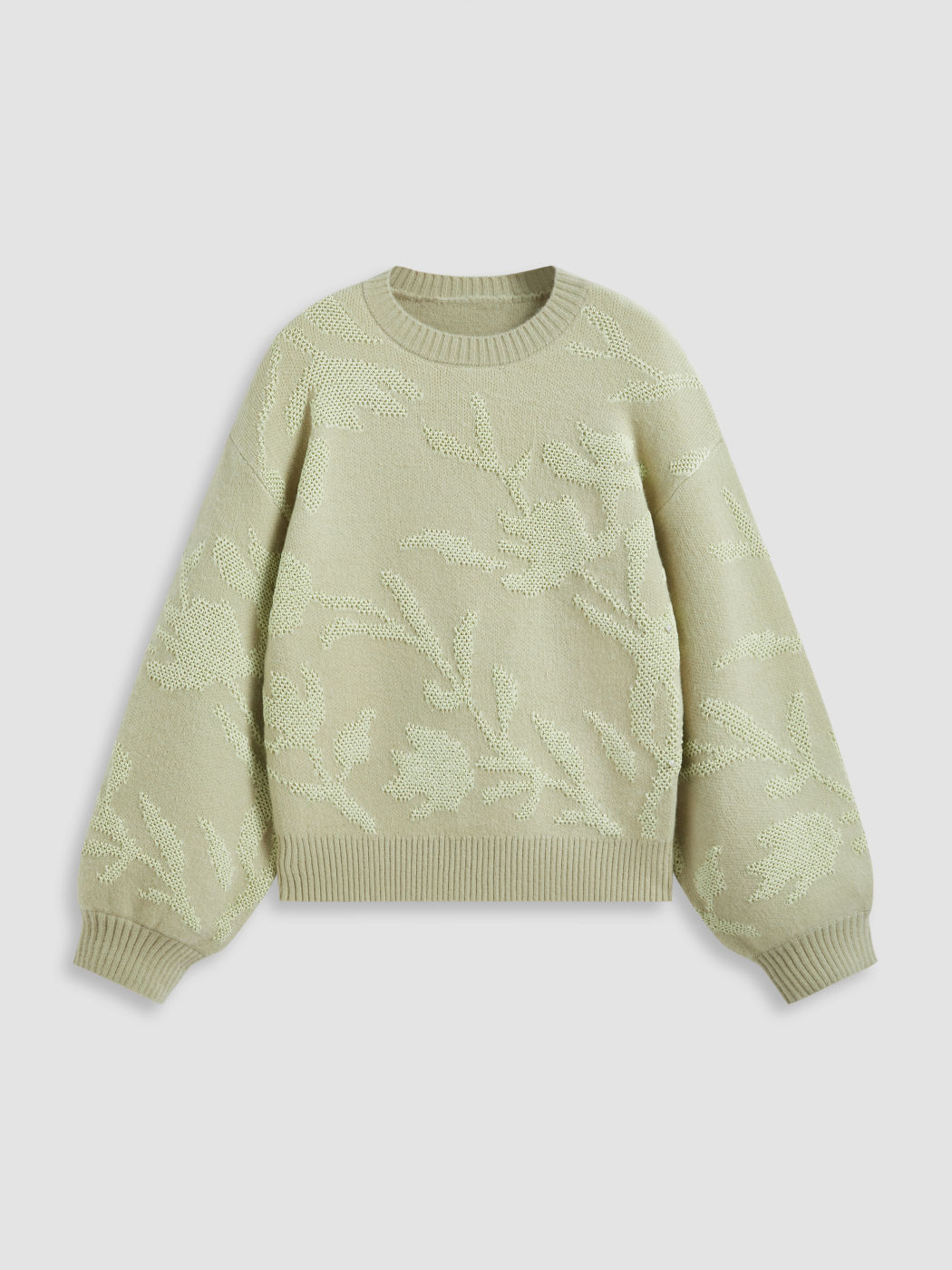 Knit Round Neckline Plant Texture Oversized Sweater