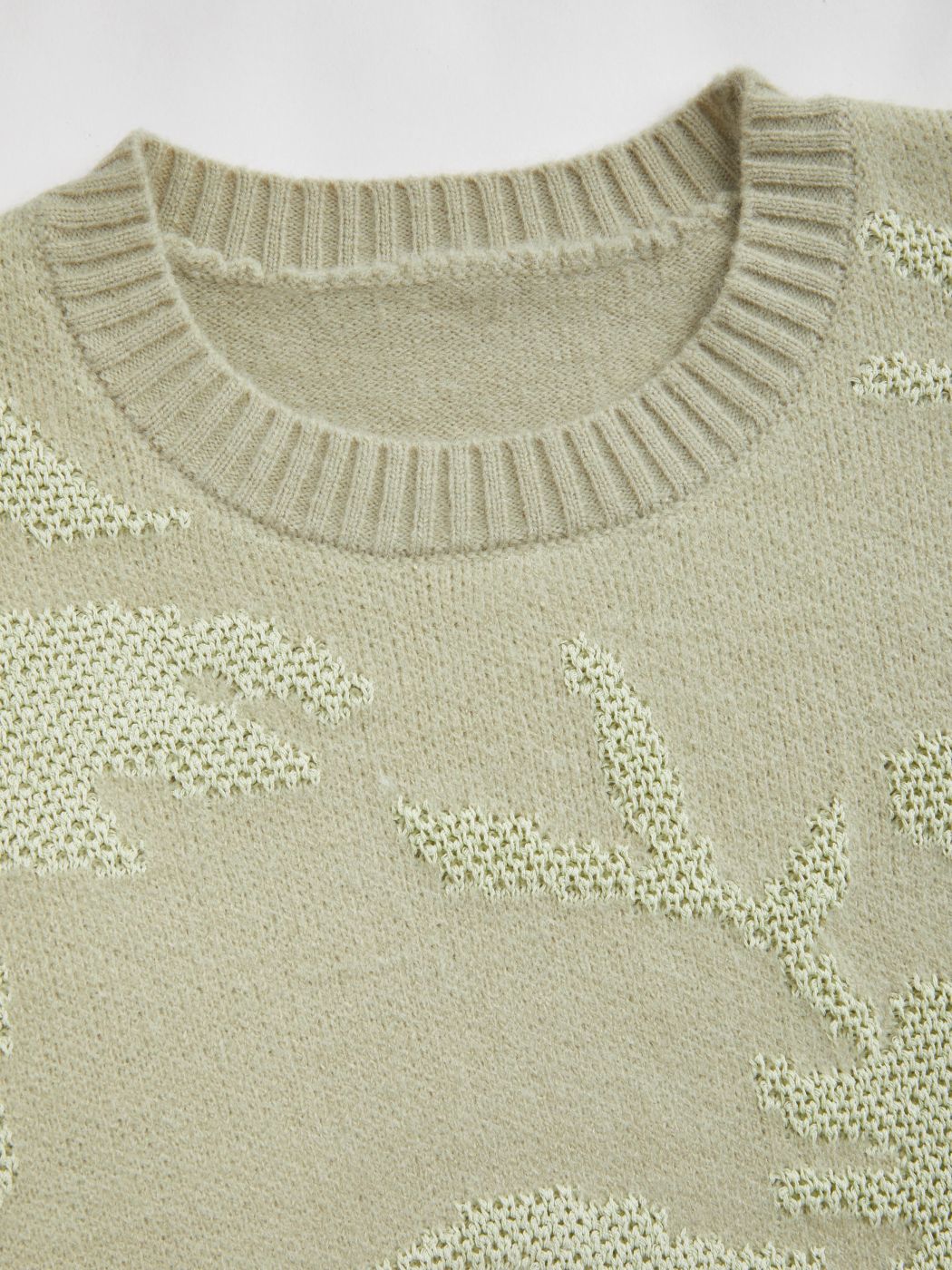 Knit Round Neckline Plant Texture Oversized Sweater