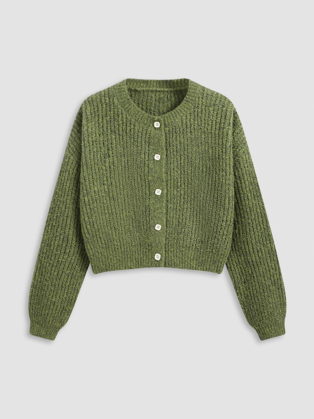 Strickjacke mit runder Halsöffnung und Knöpfen