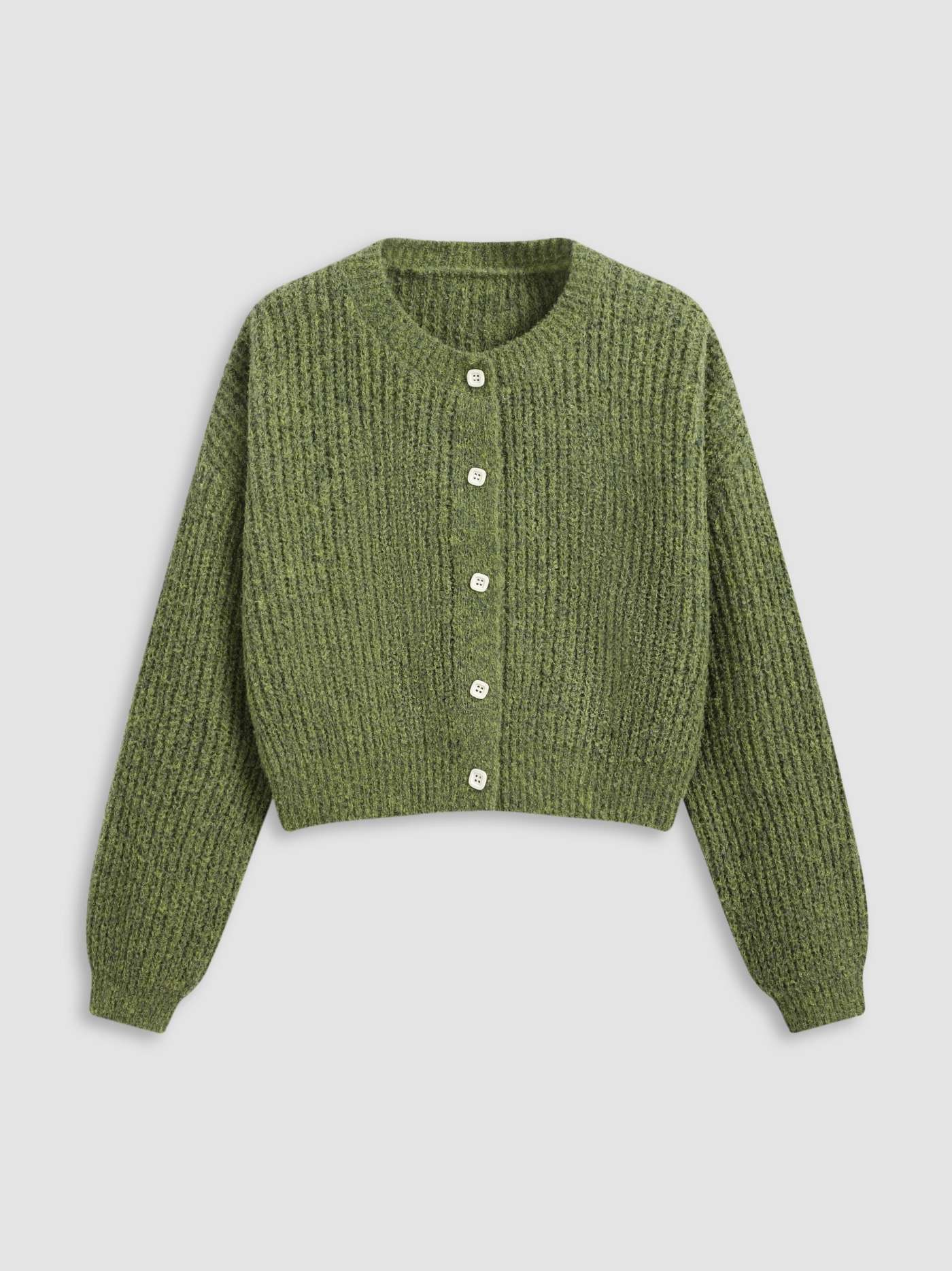 Knit Round Neckline Solid Button Cardigan