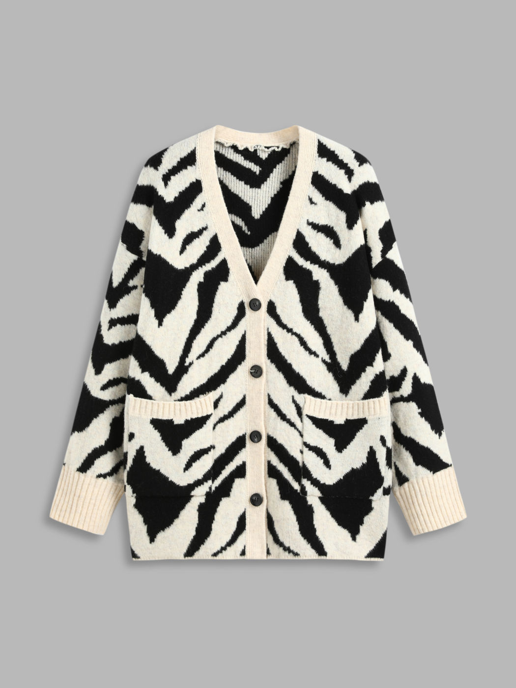 Knit V-neck Zebra Striped Oversized Cardigan