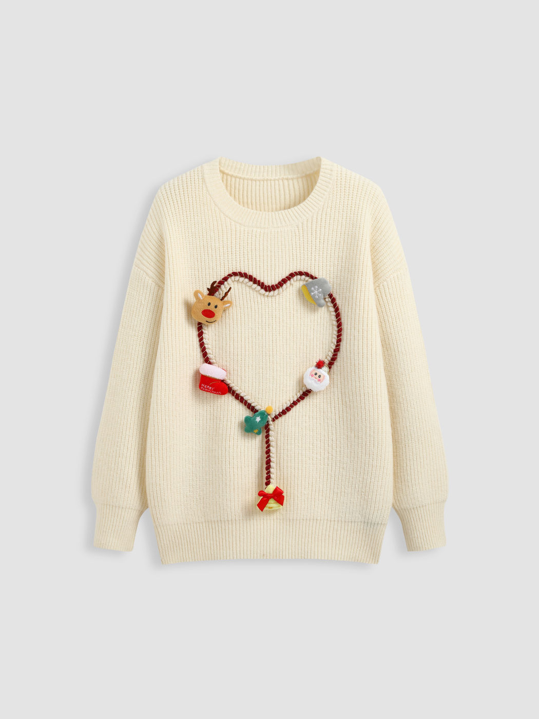 Knitted Round Neckline 3D Elk Santa Claus Oversized Sweater