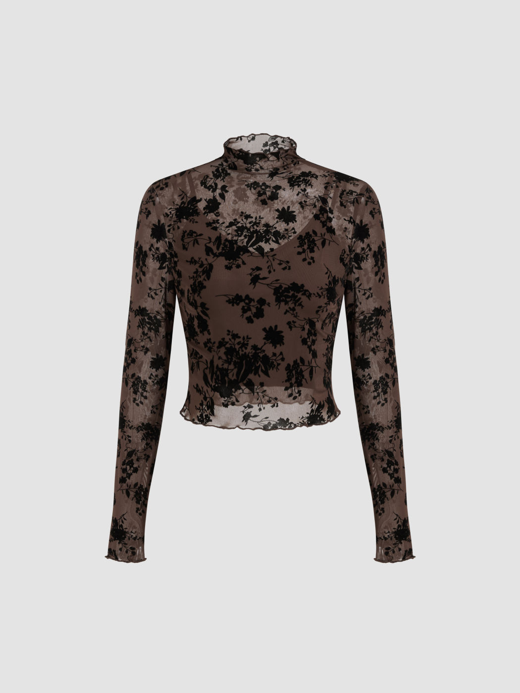 Mesh Floral Langarm Crop Top & Cami Set