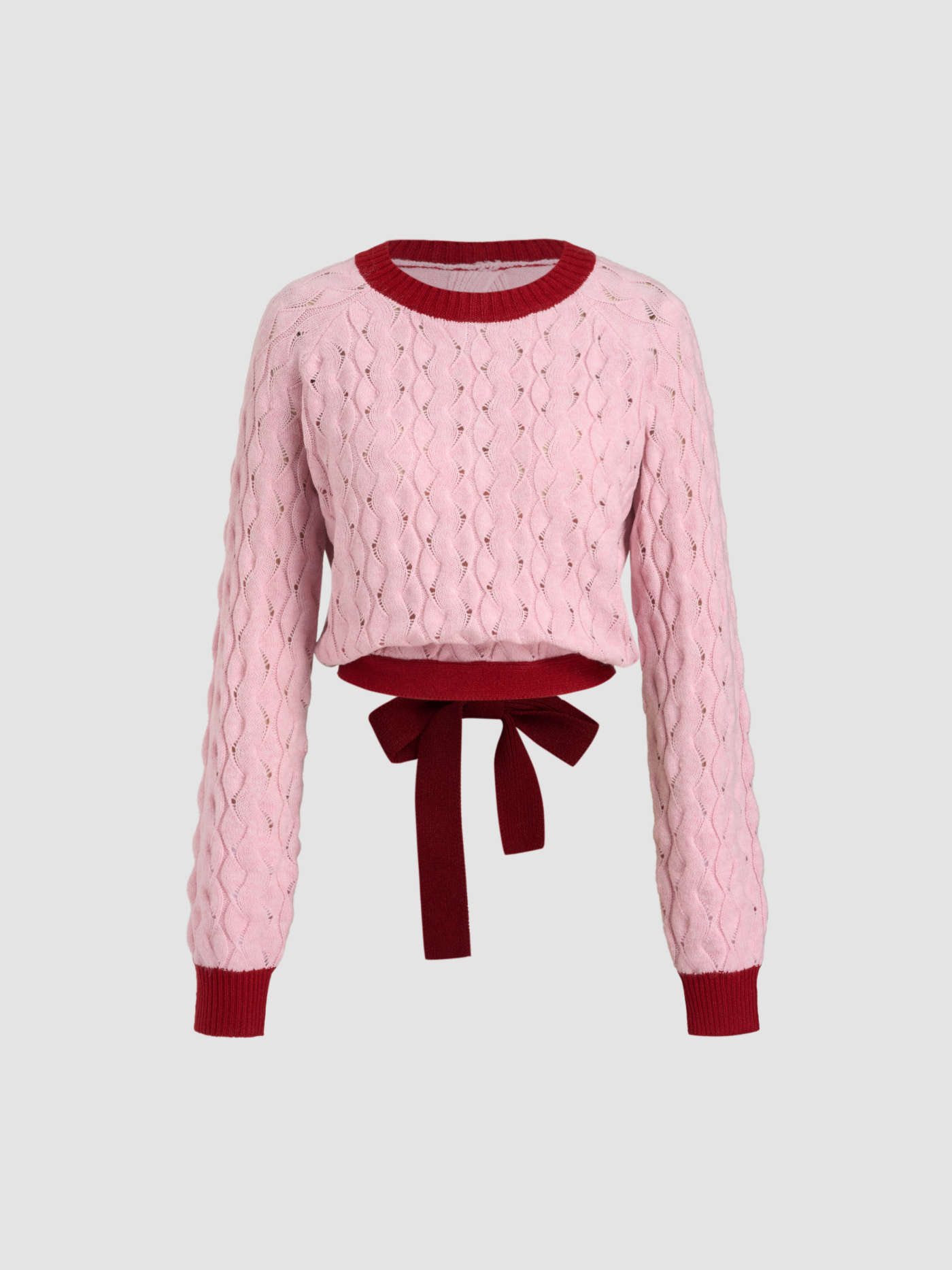 Wool-blend Contrasting Binding Tie Back Hollow Out Sweater