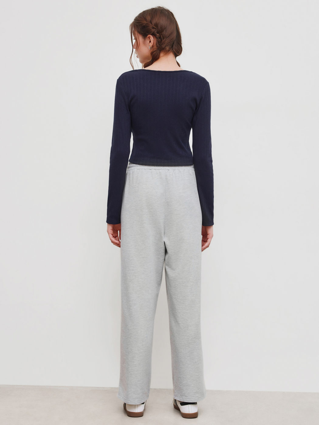 Round Neckline Solid Button Crop Top & Mid Rise Knotted Wide Leg Trousers Set