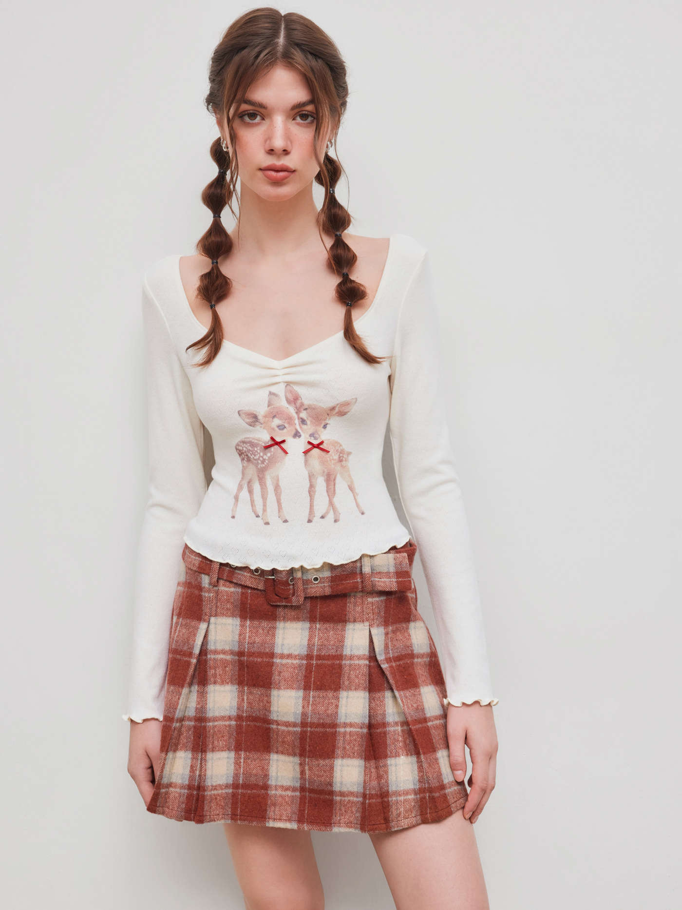 Sweetheart Bowknot Deer Knotted Long Sleeve Top