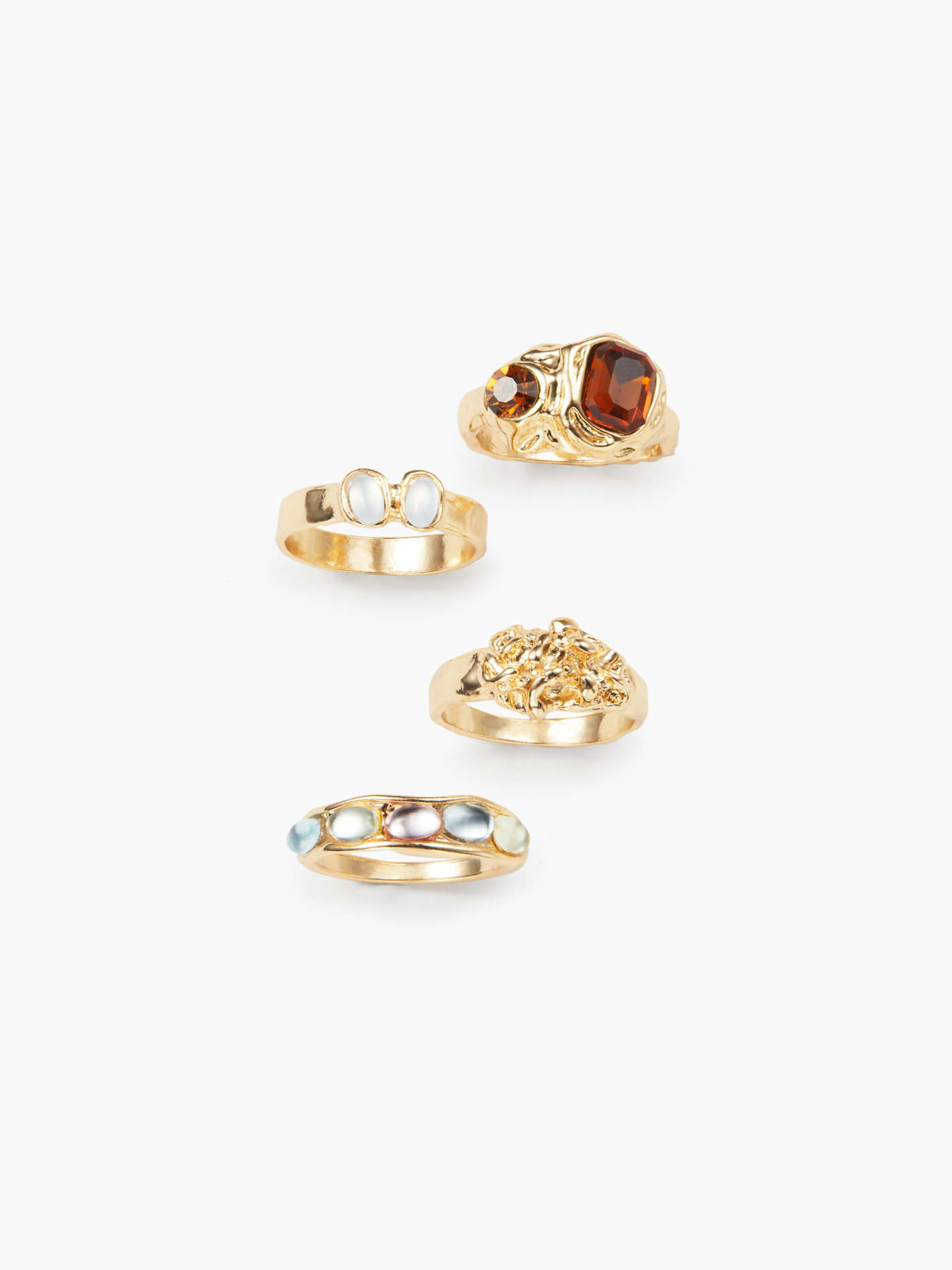 4PCS EMBEDDED RHINESTONE RING SET
