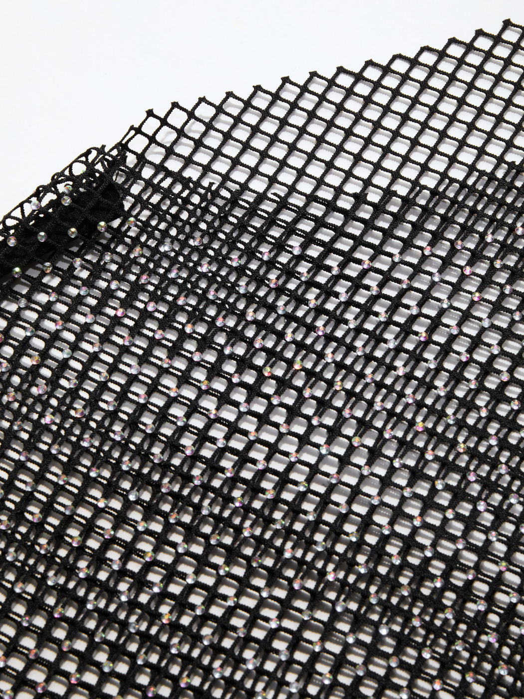 Mesh Round Neckline Solid Rhinestone Hollow Out See-through Crop Top Curve & Plus