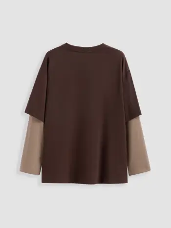 Rundhals-Mushroom Zweifarben Oversize Sweatshirt Kurve & Plus