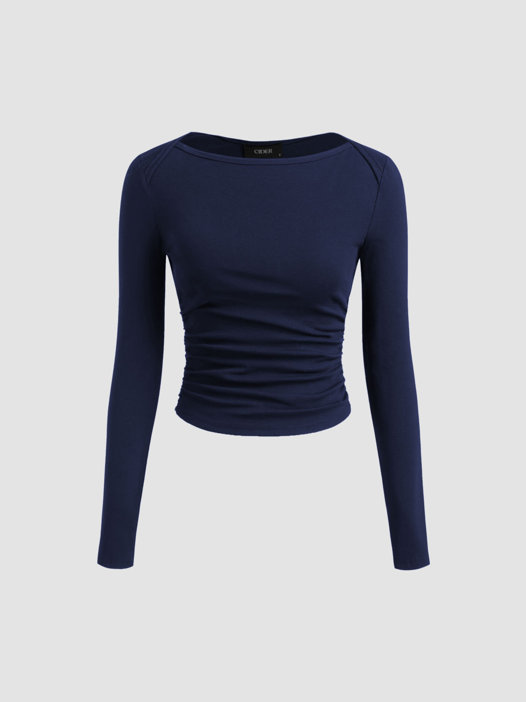 Baumwollmix Bootsausschnitt Solid Rüschen Langarmshirt