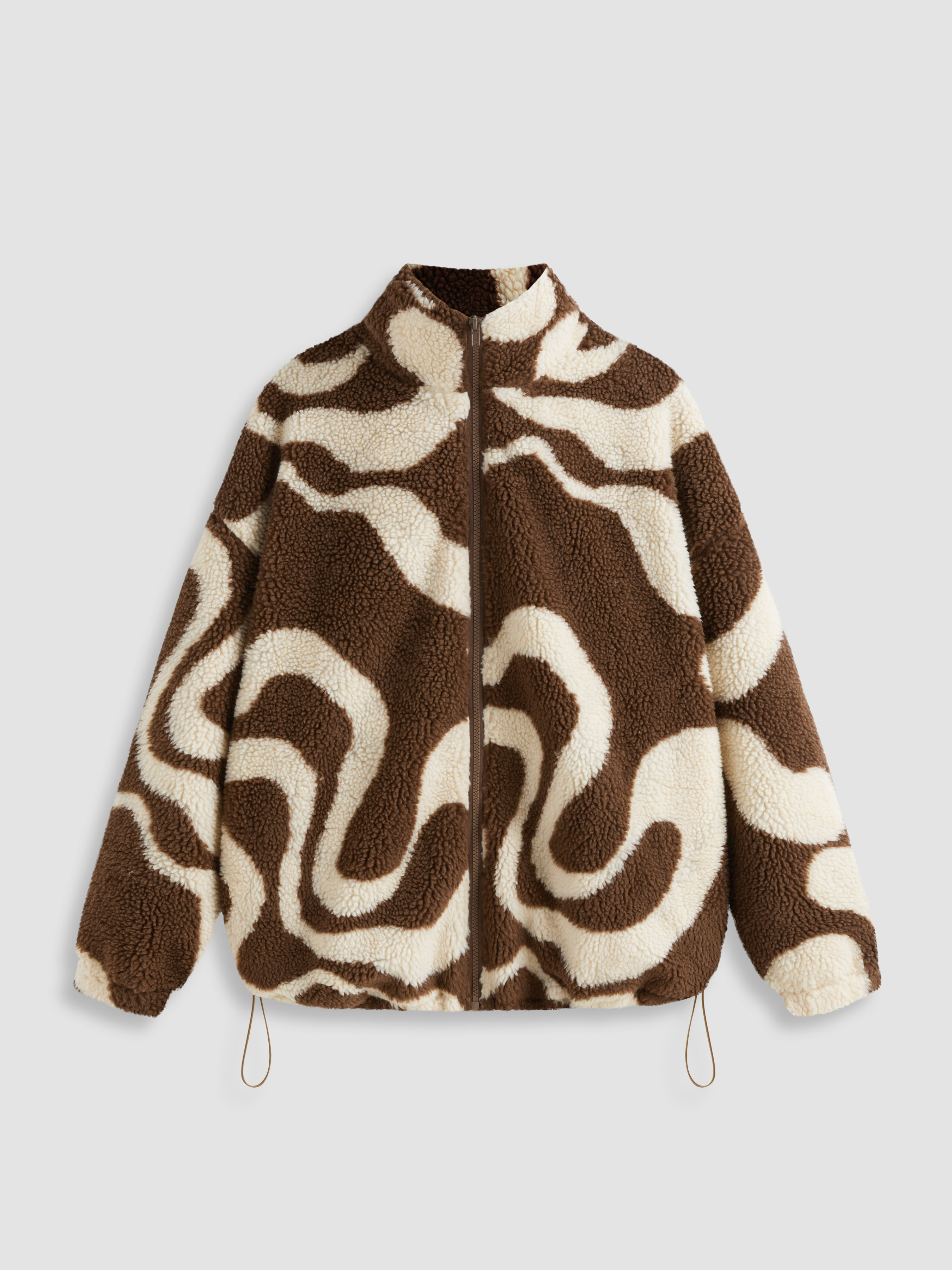Sherpa Oversized Printed Fleece Zip Up Jacket For School
