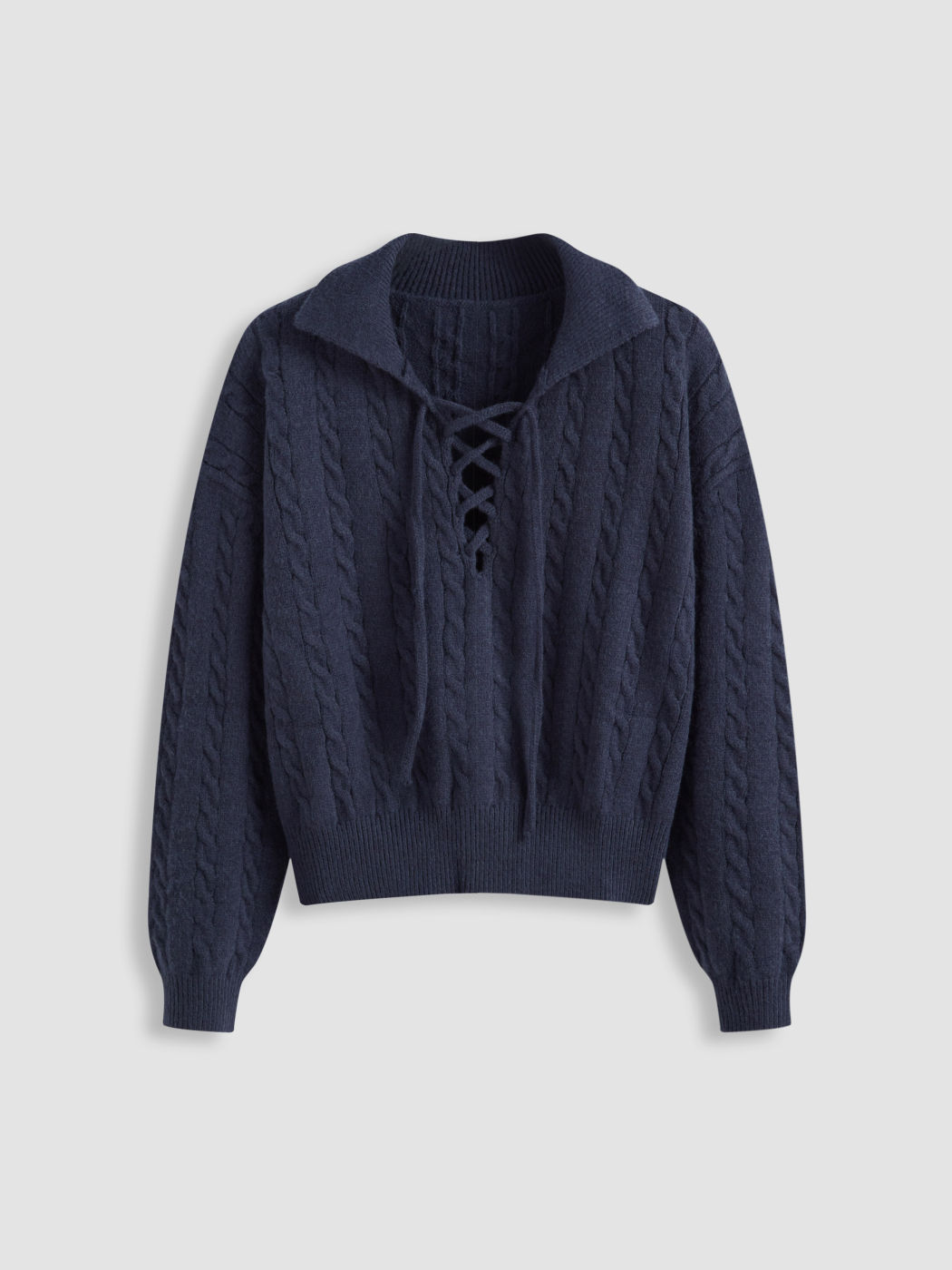 Tie Front Polo Neck Solid Sweater 