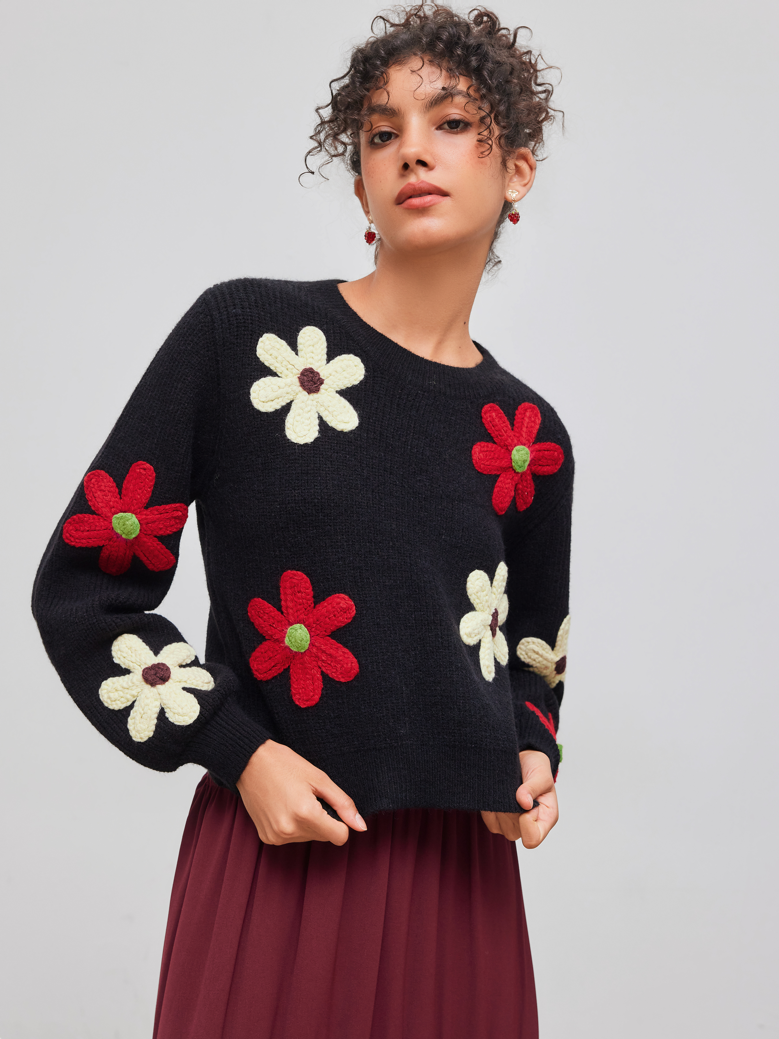 Knit Fabric Knit Floral Embroidery Tube Crop Top With Shrug