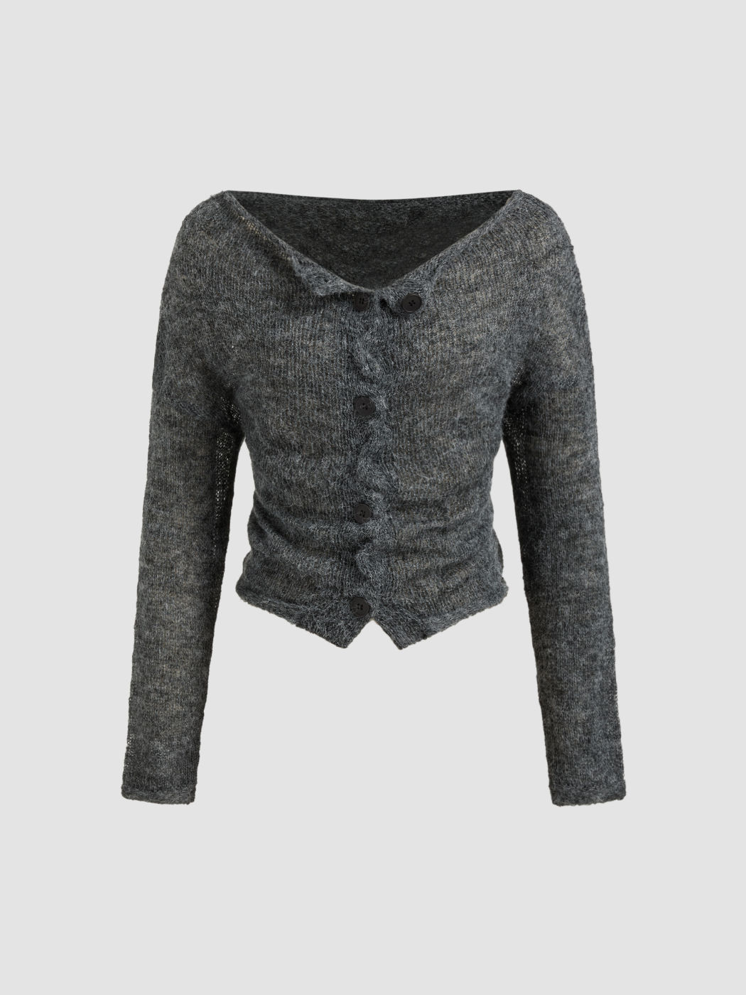 Knit Wool-blend Boat Neck Solid Ruched Long Sleeve Crop Top