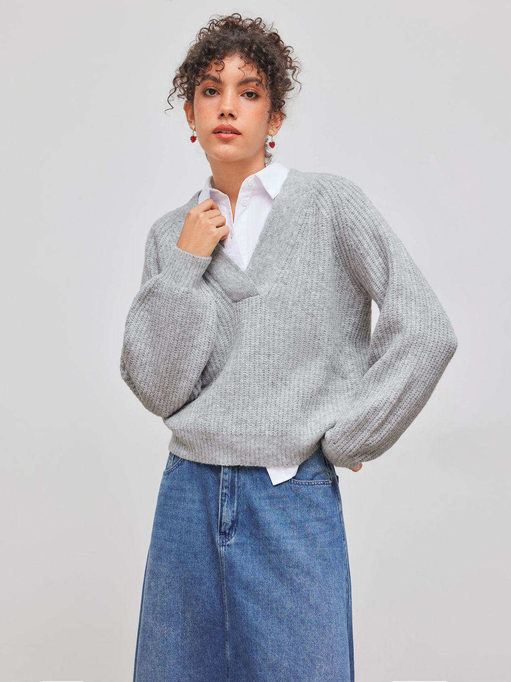 Wollmischung V-Ausschnitt Pullover