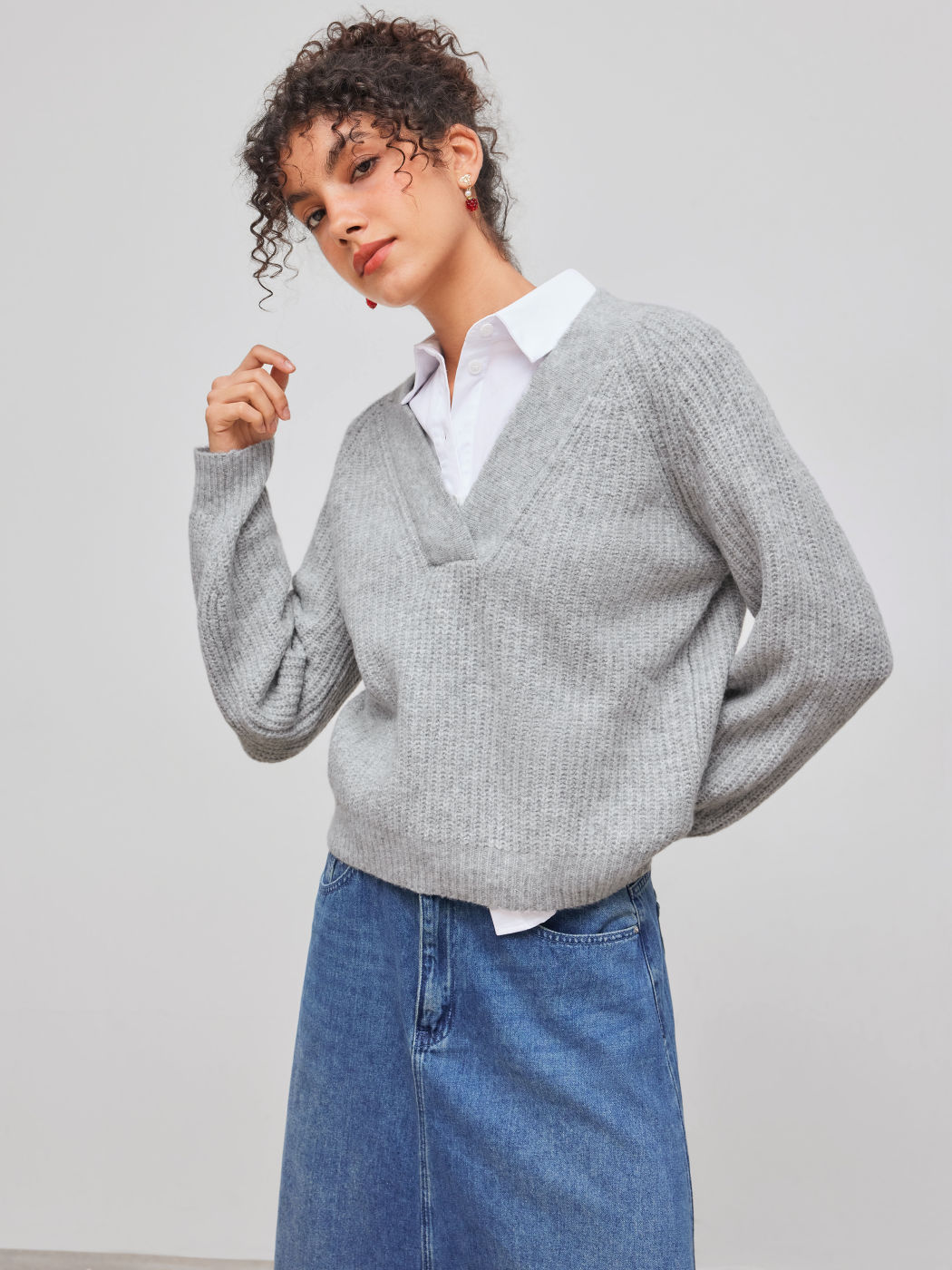 Wollmischung V-Ausschnitt Pullover