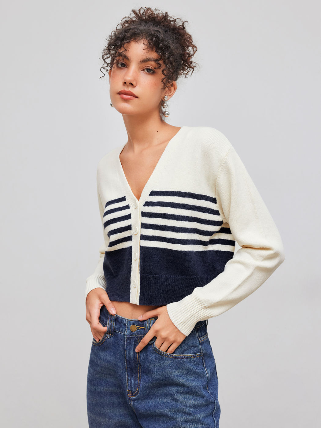 Knit V-neck Striped Cardigan